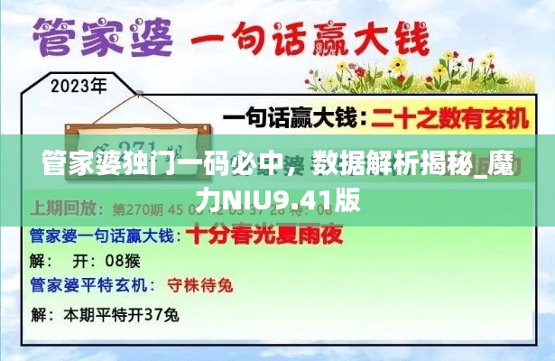管家婆独门一码必中,数据解析揭秘_魔力NIU9.41版